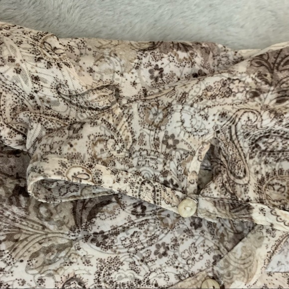 Romantic Cream & Brown Capped Sleeve Blouse Large -pic doesn’t do Justice - Picture 8 of 10